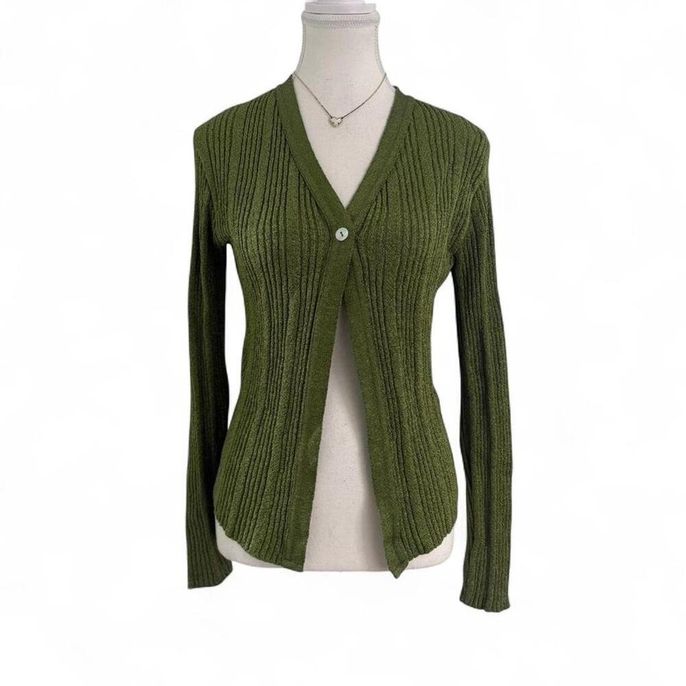 Equestrian Core Green Open Long Sleeve Button Absolutely Creative Cotton Size M